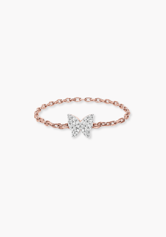 Gold Chain Ring with Butterfly and Diamonds