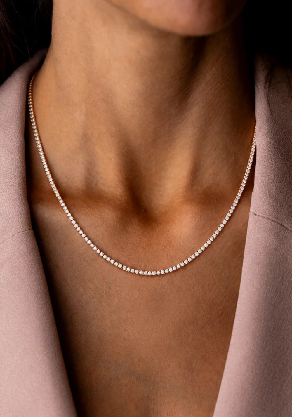 Colar de Ténis em Ouro Rosa com Diamantes