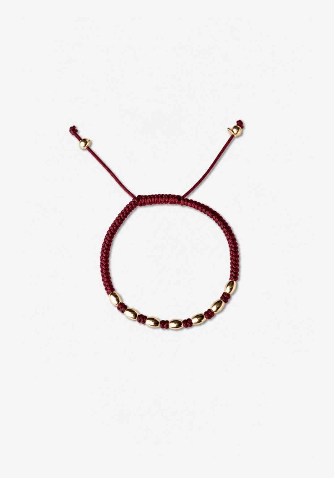 Pulseira às bolinhas em ouro amarelo com algodão bordeaux