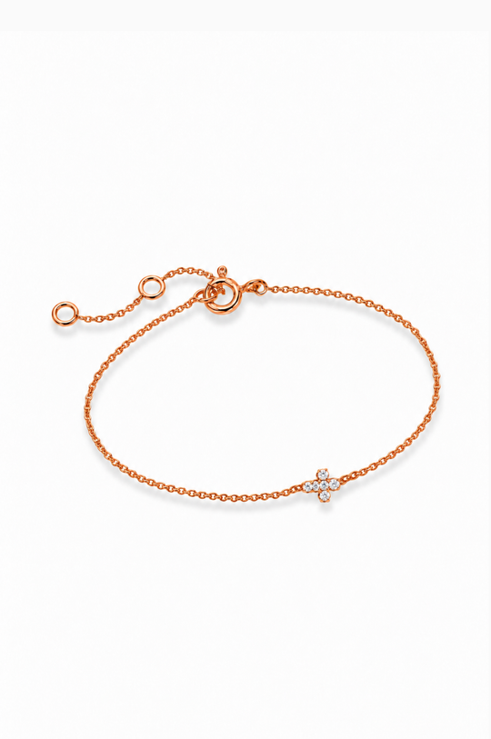 Pulseira com Cruz em Ouro Rosa e Diamantes 
