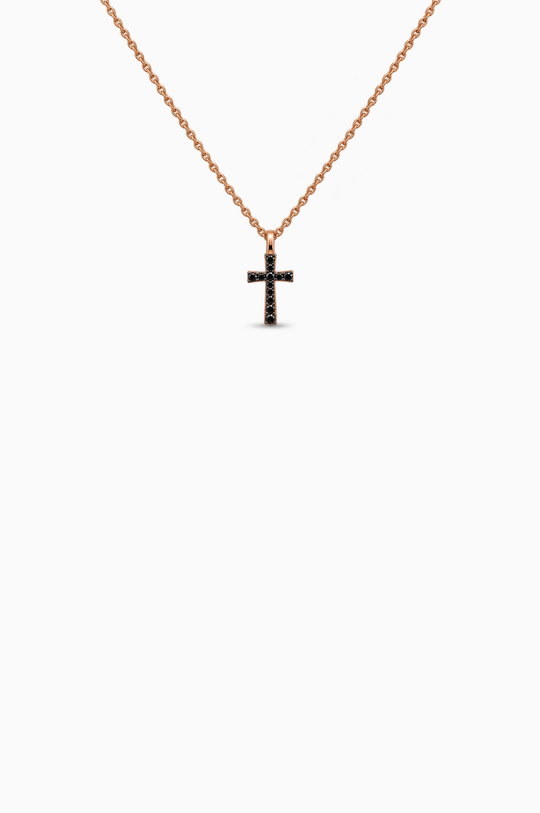 Colar com cruz em ouro rosa com Diamantes Negros