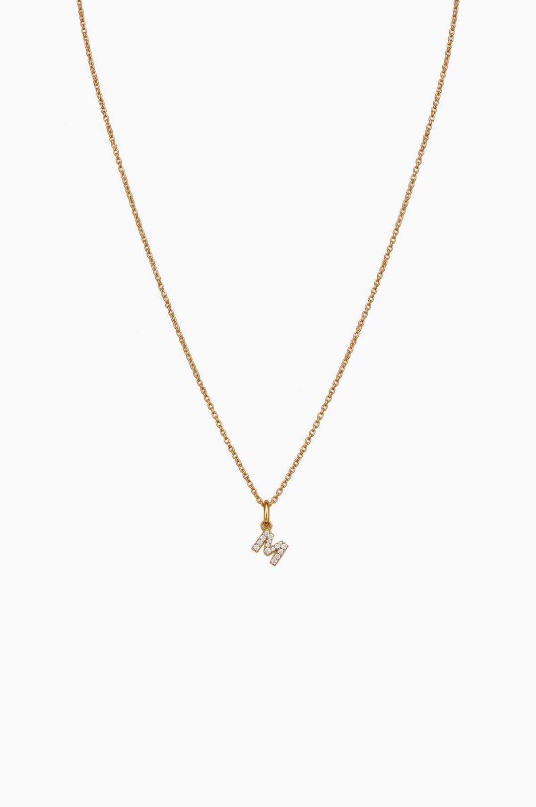 Pink Gold Necklace with Letter M and Diamonds