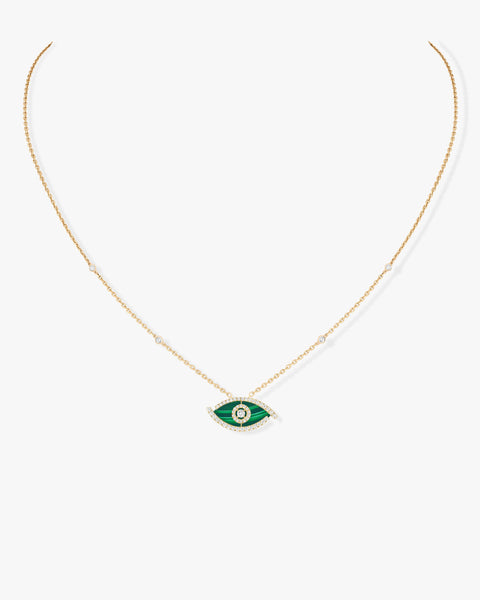 Yellow Gold Diamond Necklace Lucky Eye Malachite