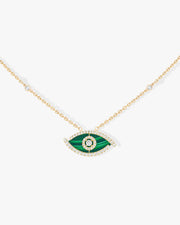 Yellow Gold Diamond Necklace Lucky Eye Malachite