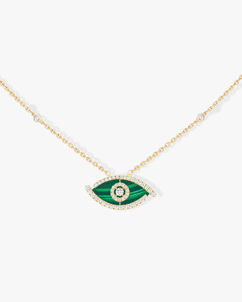 Yellow Gold Diamond Necklace Lucky Eye Malachite