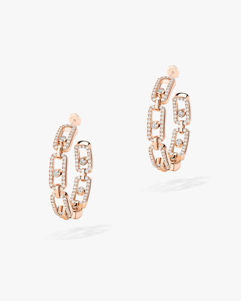 Pink Gold Diamond Earrings Move Link SM Hoop Earrings