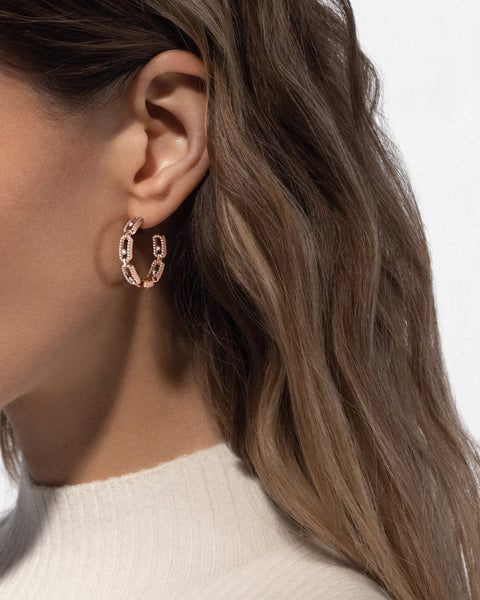 Pink Gold Diamond Earrings Move Link SM Hoop Earrings