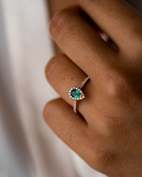 Gold Engagement Ring with Diamonds and Emerald