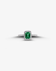White Gold Engagement Ring with Diamonds and Emerald