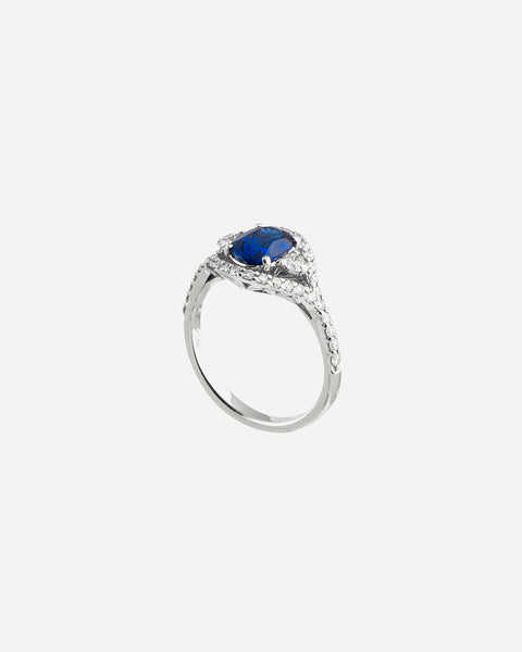 Anel Ouro Branco,Diamantes e Safira