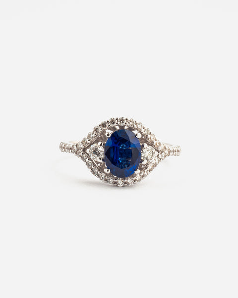 Anel Ouro Branco,Diamantes e Safira