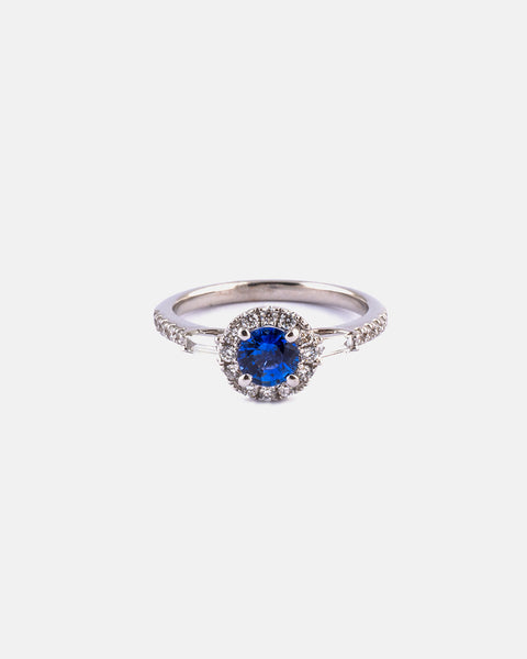 White Gold, Diamonds and Sapphires Engagement Ring