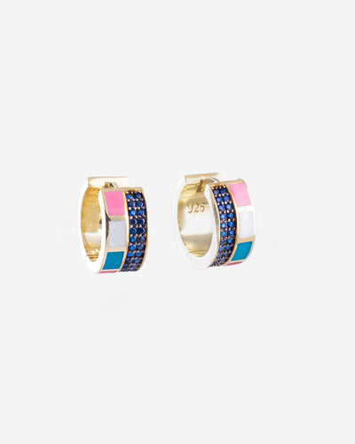Golden Silver & Enamel Earrings with Blue Zircon