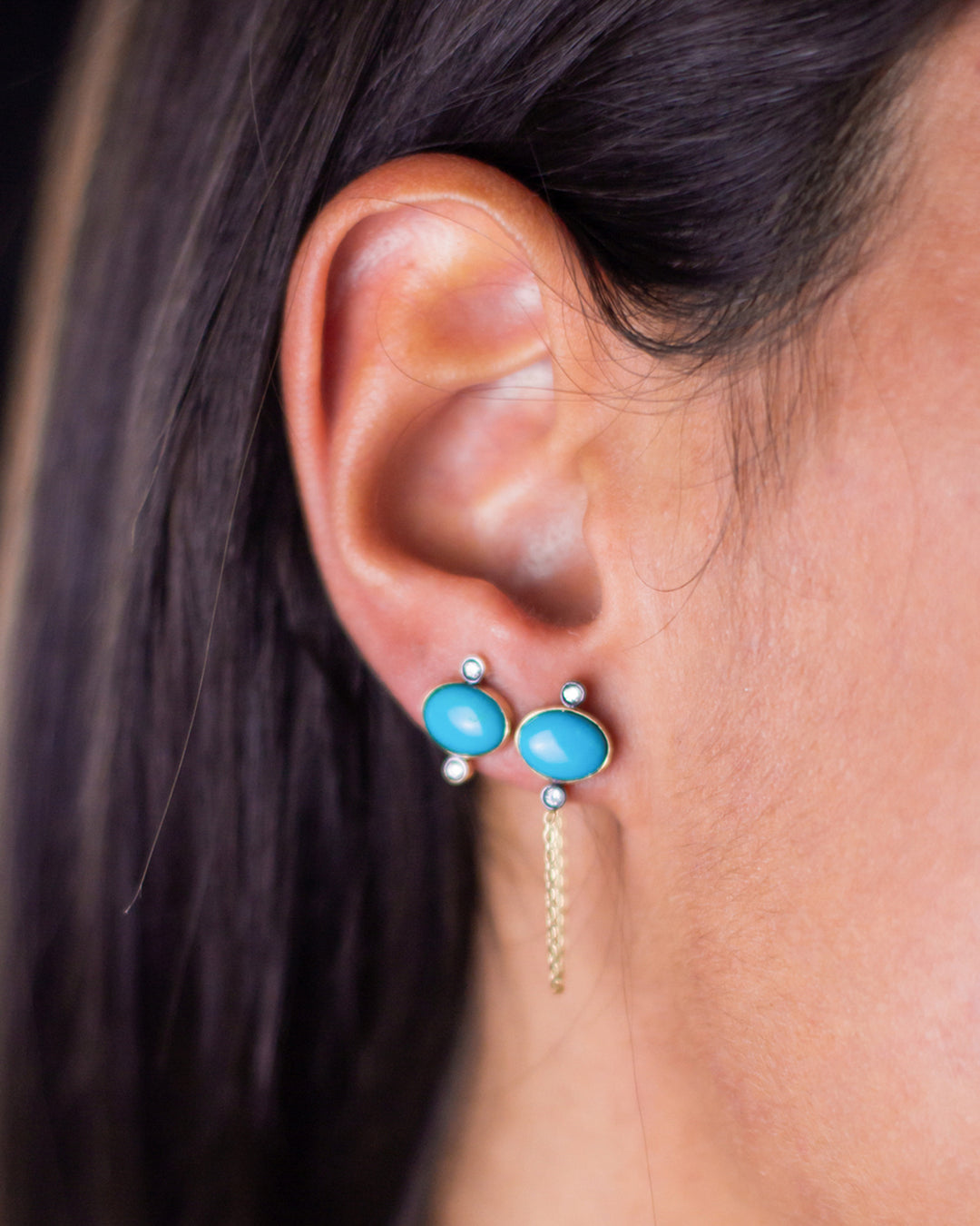 Gold, Turquoise and Diamonds Earrings