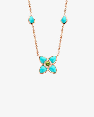 Flower Necklace Gold and Turquoise