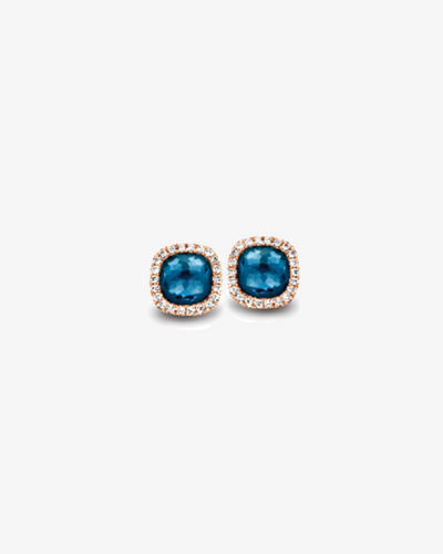 Rose Gold Earrings, Blue Topaz Stone and Diamonds