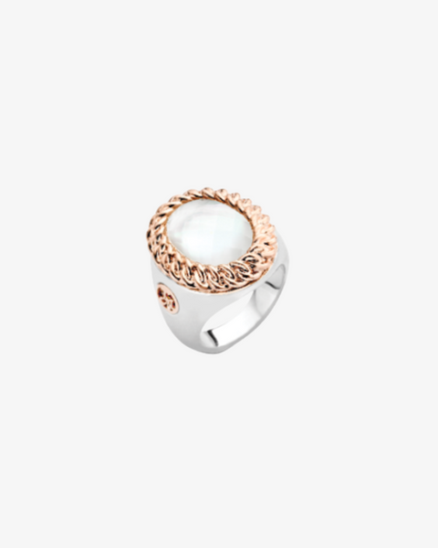 Silver Round Ring with Gold Chain and Crystal