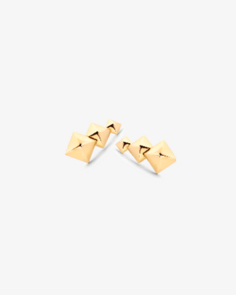 Three Square Gold Earrings